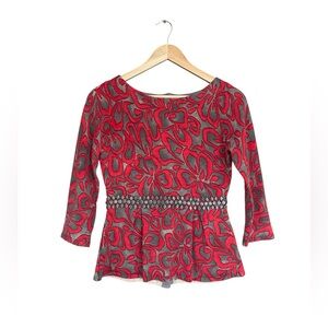 Anthropologie Tabitha Floral Embellished Red Gray